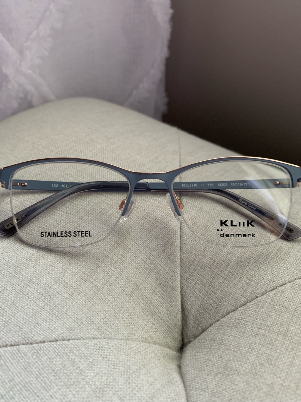PETITE NEW KLIIK DENMARK 776 M203 GOLD BLUE STAINLESS AUTHENTIC EYEGLASs Frames